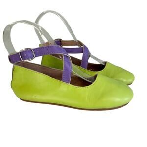 Little Piggies Ballet Flat Kids 4-5Y Green Purple Ankle Buckle Strap Dress Shoes
